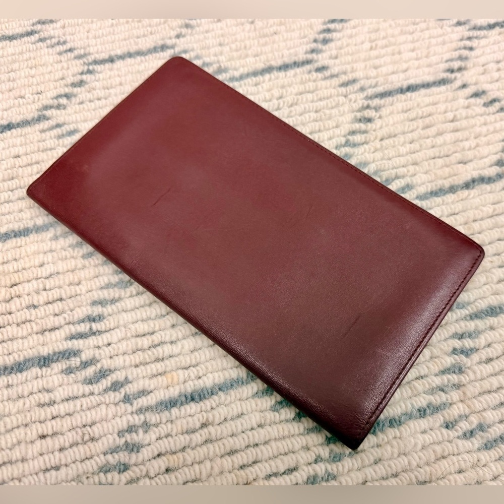 CARTIER Vintage Unisex Must de Cartier Bordeaux Calfskin Long Slim Wallet W Gold - Picture 8 of 16